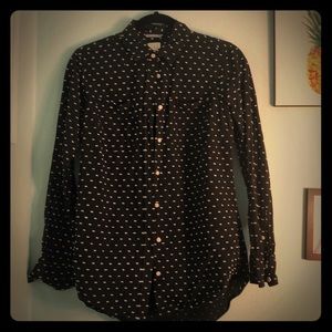 Black& white collared button up blouse longsleeve